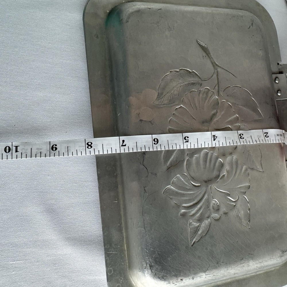 Vintage Aluminum Floral Hinged Serving Tray Folding MCM Mid Century Mod Hammered - Picture 7 of 9